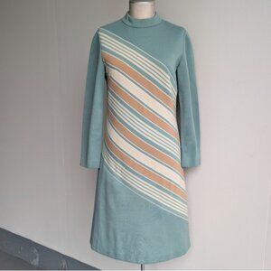 Vintage 1960's R&K Knit Retro Striped Long Sleeve Dress